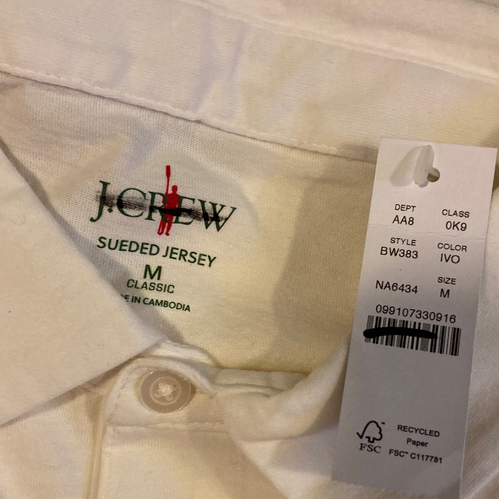 J. Crew Sueded cotton polo‎ shirt Medium Ivory Jersey Polo - Picture 3 of 6